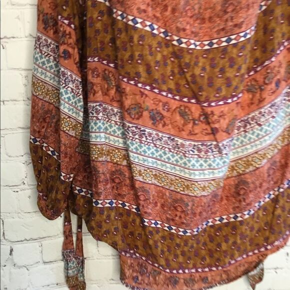 Beach lunch lounge Off Shoulder Rust Print Blouse Boho - Picture 4 of 10